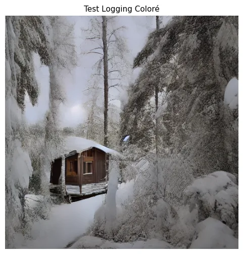 Chalet en bois dans une forêt de conifères sous la neige, généré localement par SD XL Turbo via Forge/ComfyUI.